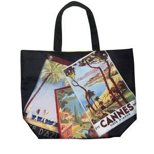Lancôme Cannes Graphic Tote‎ Bag Vintage Style Pink Black Logo Travel Shopper